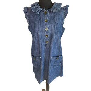 Denim Sleeveless Jean Dress Tunic Top Ruffle West 36th Womens M Boho Cottage